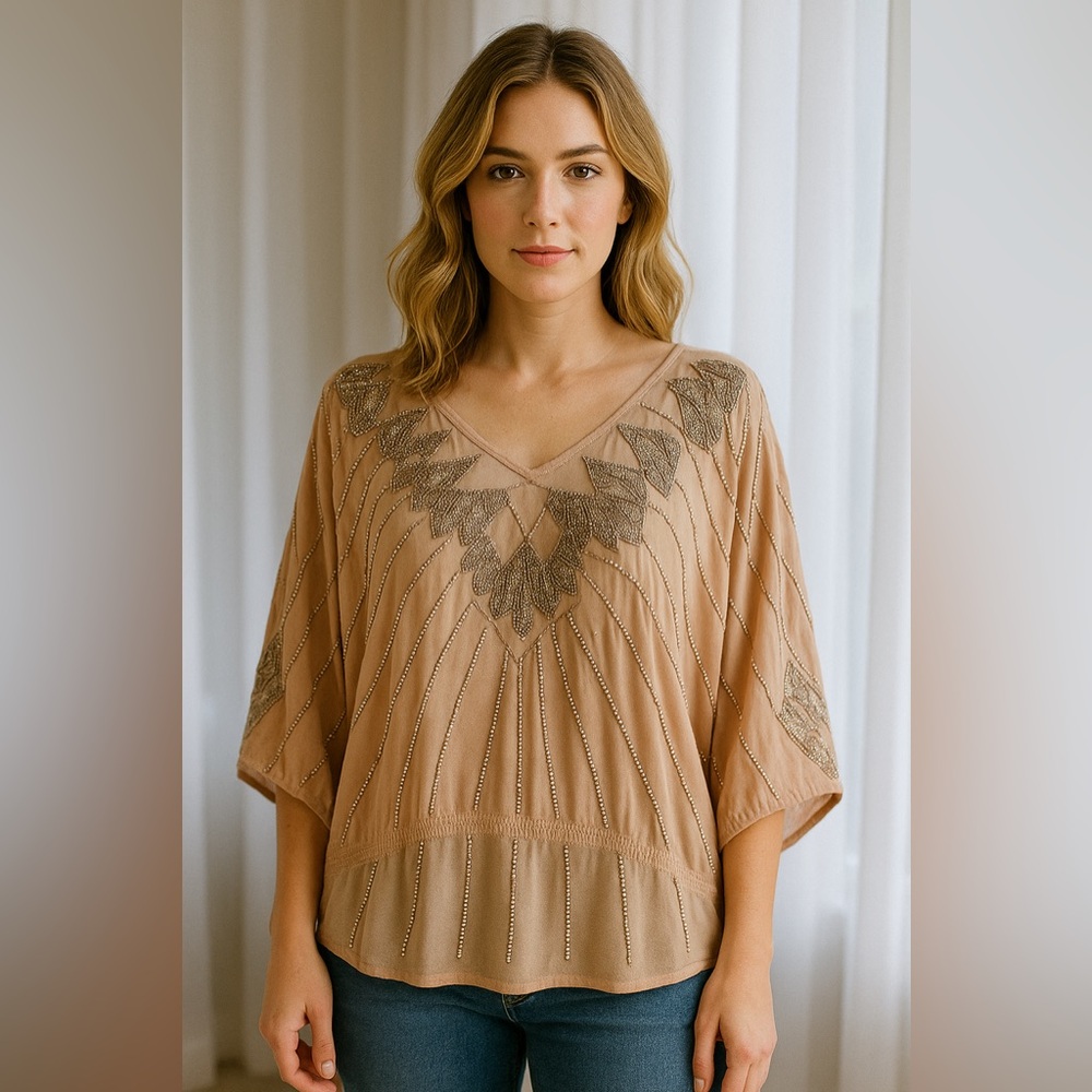 BOYOD - Tan Oversized Embellished Blouse